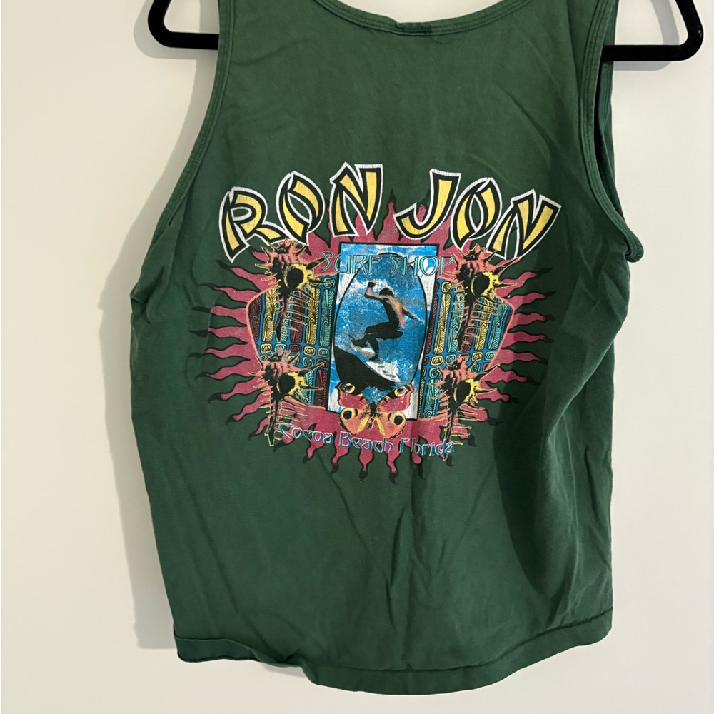 Y2K Era Ron Jon Green Fitted Sleeveless Tank Top